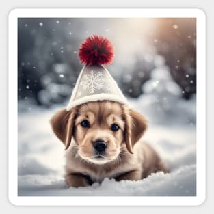 Puppy with Christmas Hat Sticker